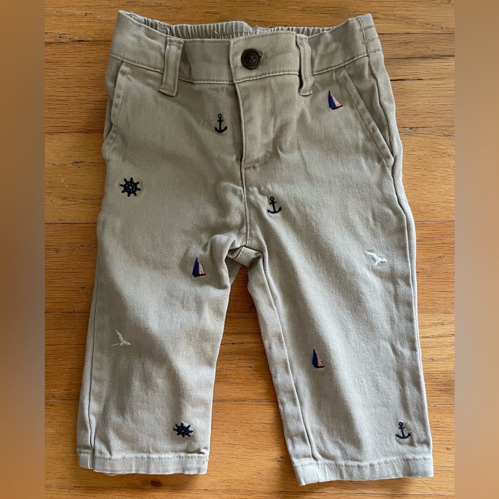 Janie and Jack Khaki Embroidered Pants